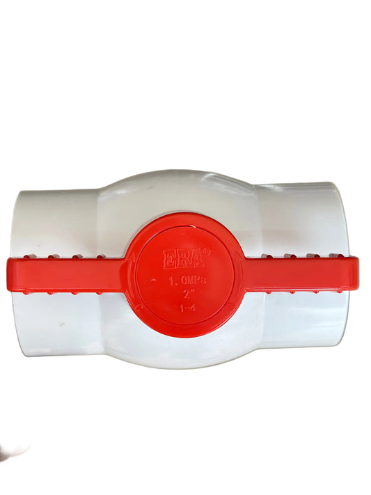 2 inches white pvc ball valve with red handle